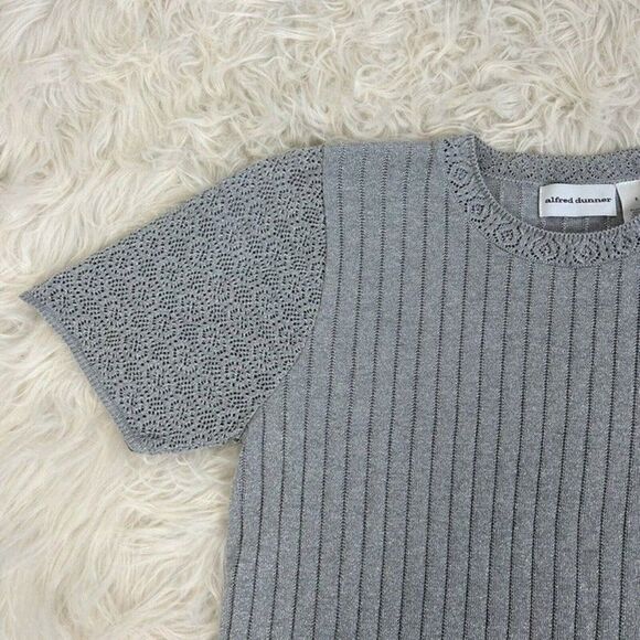 Alfred Dunner Vintage 90s Knit Grey Sliver Metallic Sweater Short Sleeve Shirt - Picture 3 of 9